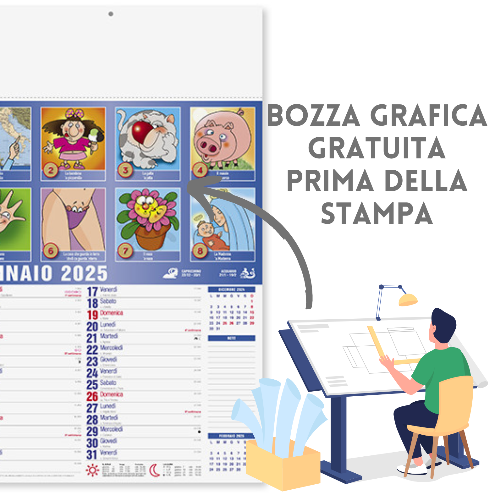 Calendari personalizzati 2025 illustrati PA114