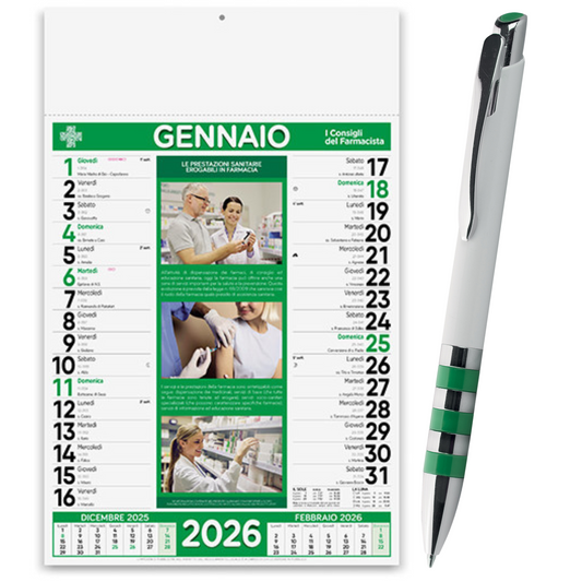 Kit Calendario 2026 + Penna Personalizzati | Cod. Kit Pharma