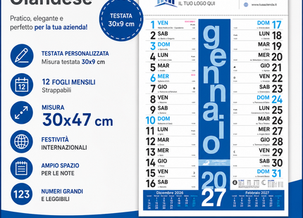 Calendario olandese personalizzato 2027 Colors