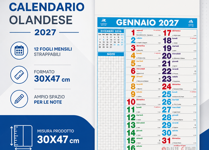 Calendario olandese personalizzato 2027 Multicolor Notes