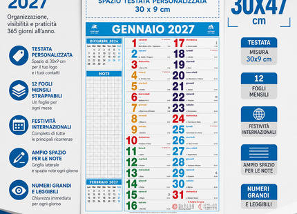 Calendario olandese personalizzato 2027 Multicolor Notes
