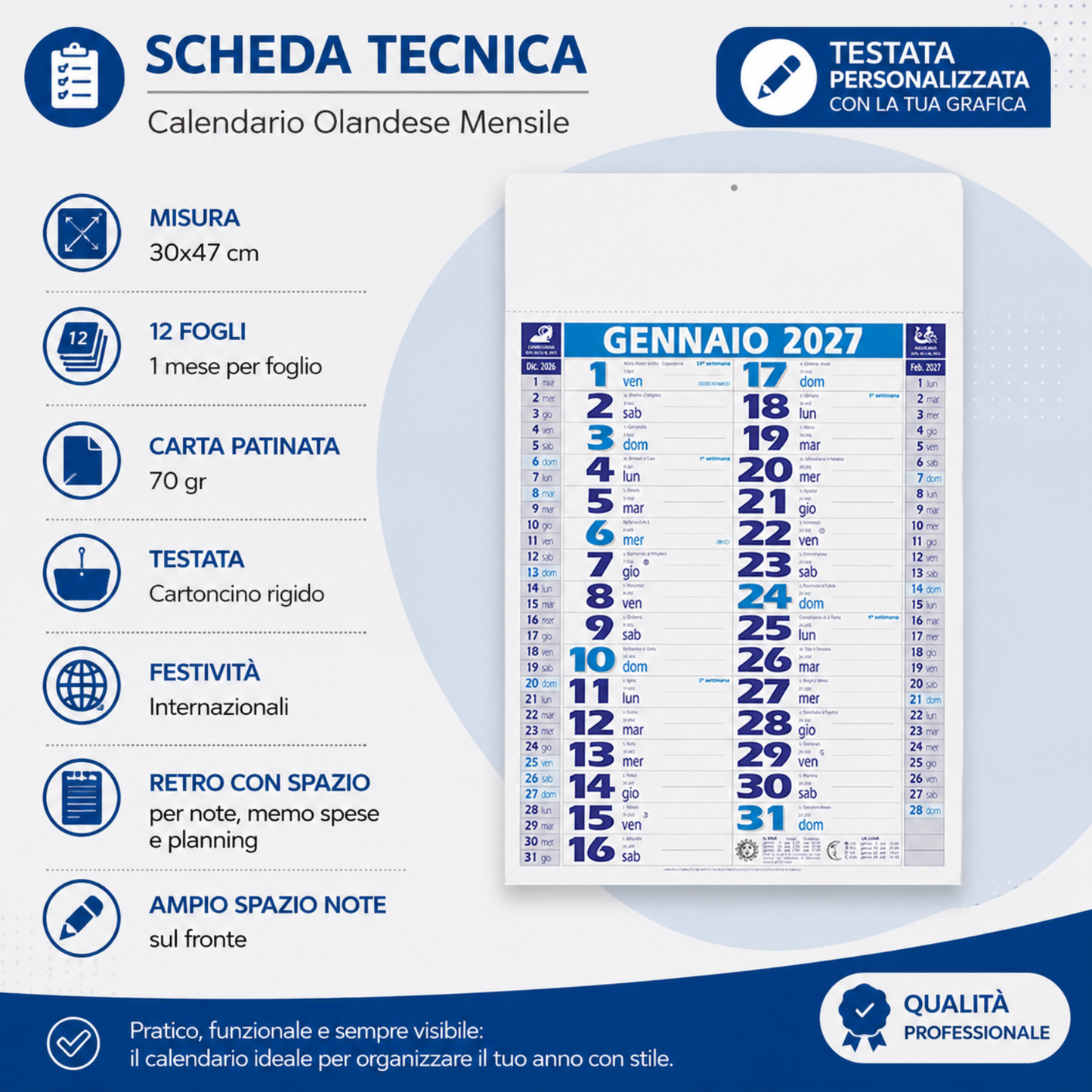 Calendario olandese personalizzato 2027 Smart