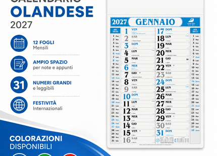 Calendario olandese personalizzato 2027 Gigante