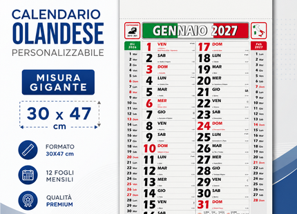 Calendario olandese personalizzato 2027 Italy
