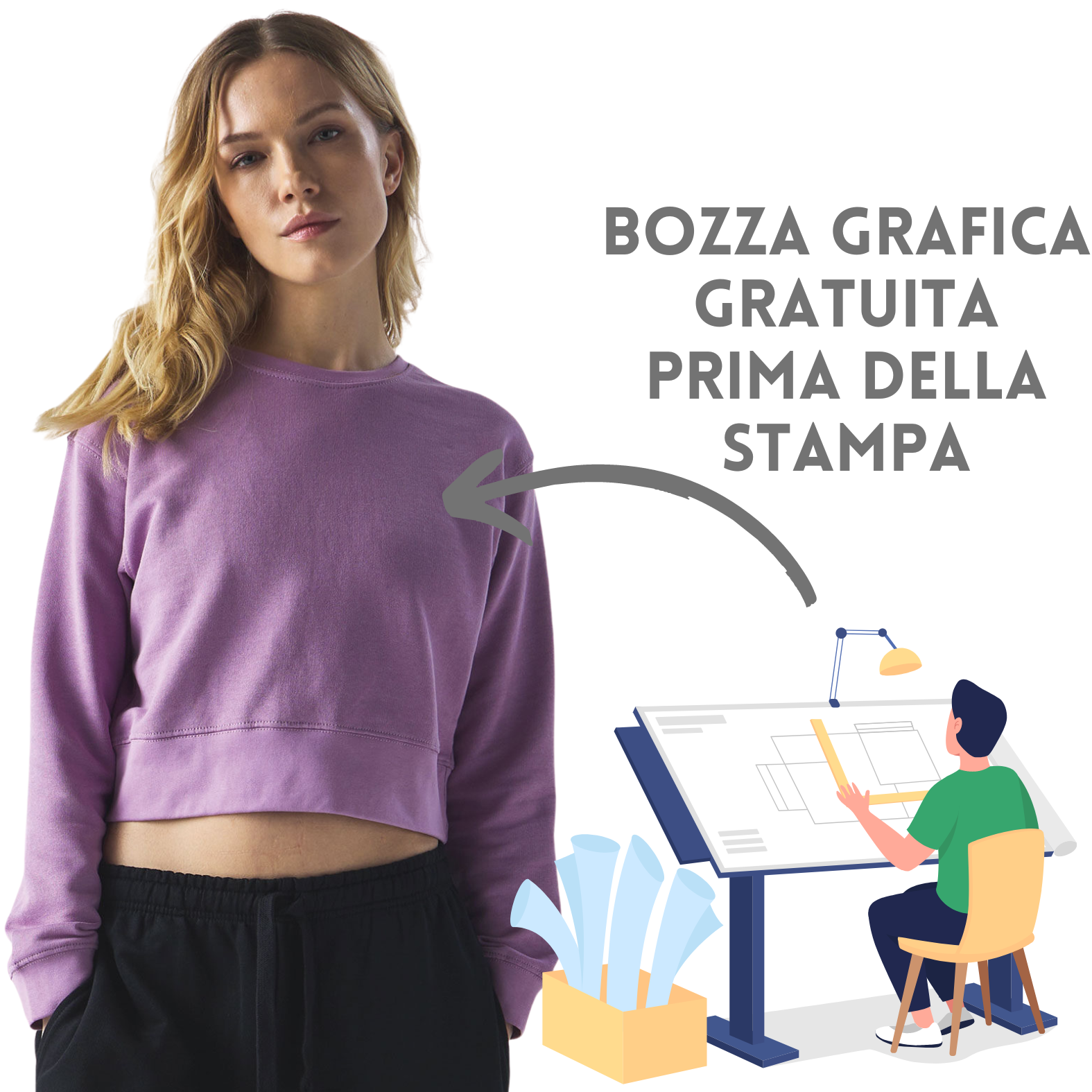 Felpa crop personalizzata da donna RNRW33