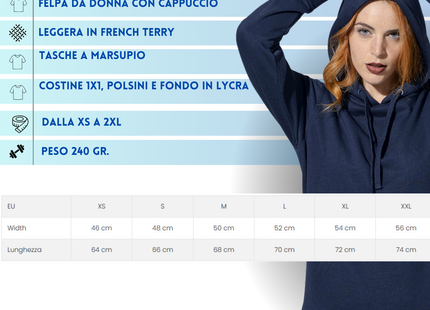 Felpa Donna personalizzata con cappuccio | Cod. SWULKNG240