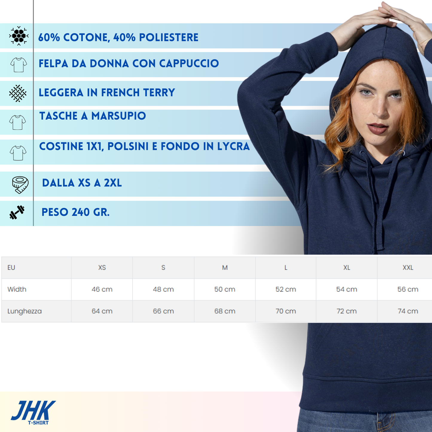 Felpa Donna personalizzata con cappuccio | Cod. SWULKNG240