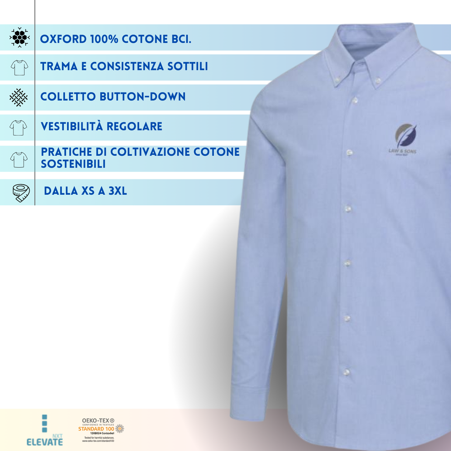 Camicia ricamata classica Oxford da uomo | Cod. 39500500