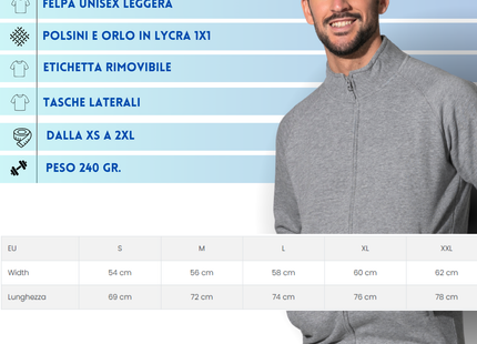 Felpa Unisex leggera a zip intera | Cod. SWFUZIP240