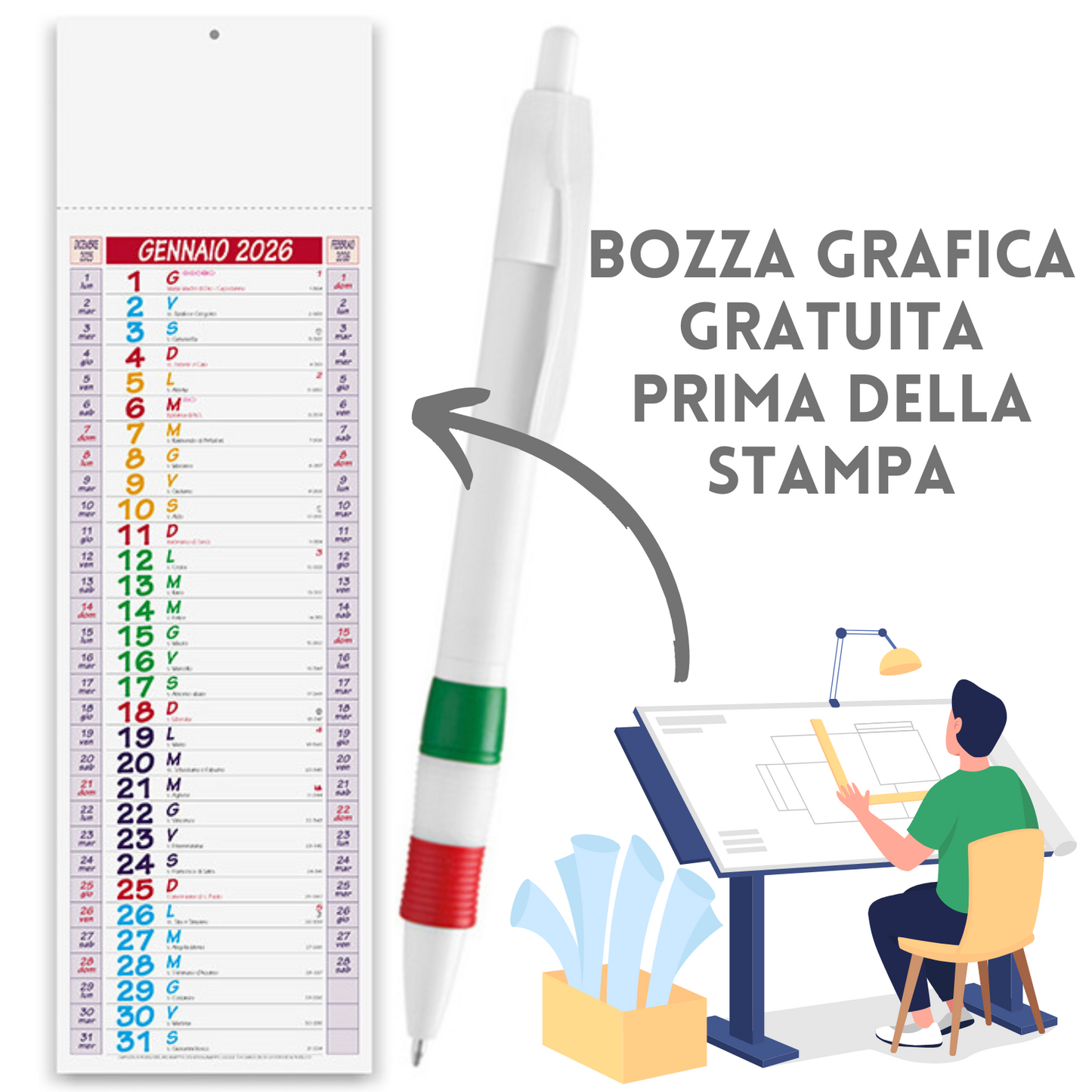 Kit Calendario 2026 + Penna Personalizzati | Cod. Kit Jane