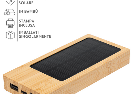 Power Bank solare in bambù personalizzato | Cod. 20859