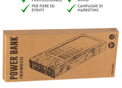 Power Bank solare in bambù personalizzato | Cod. 20859