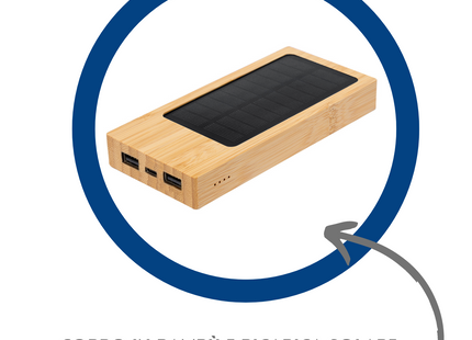 Power Bank solare in bambù personalizzato | Cod. 20859