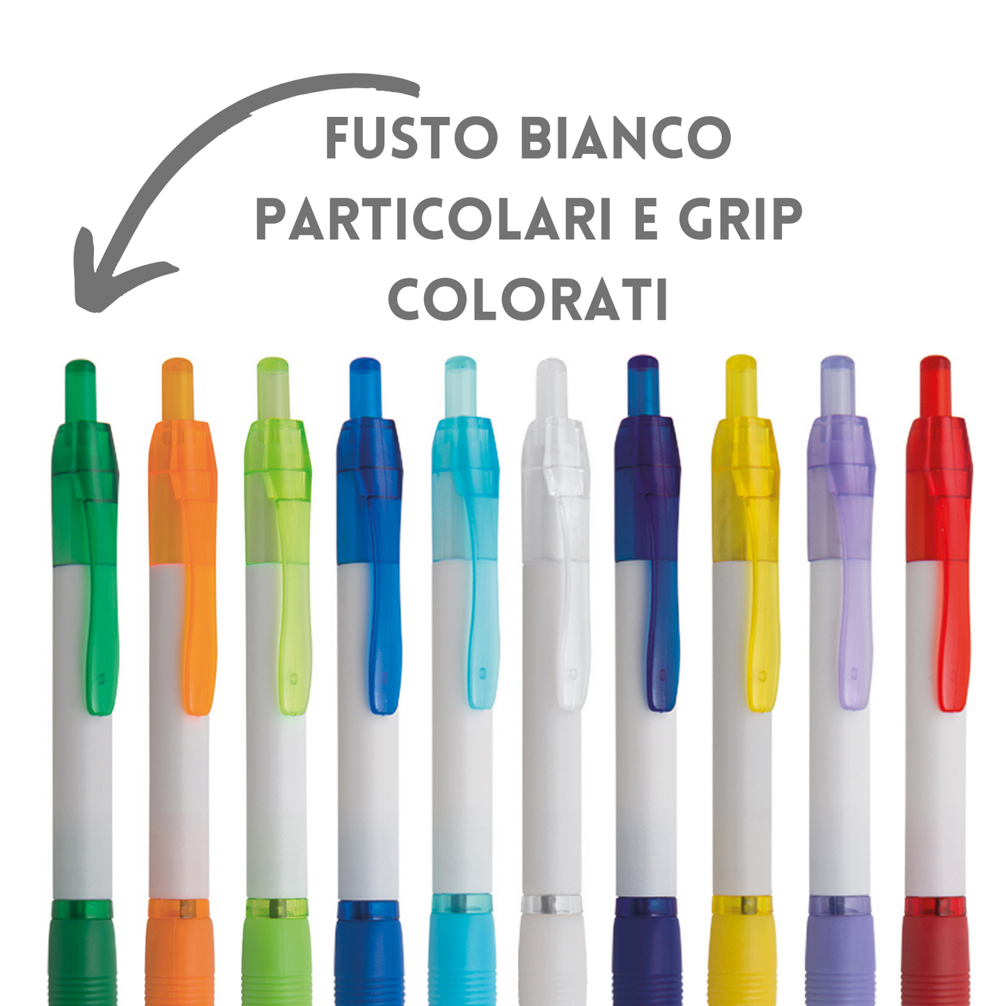 Stock 250 pz penne grip bianca personalizzate | Cod. PD388