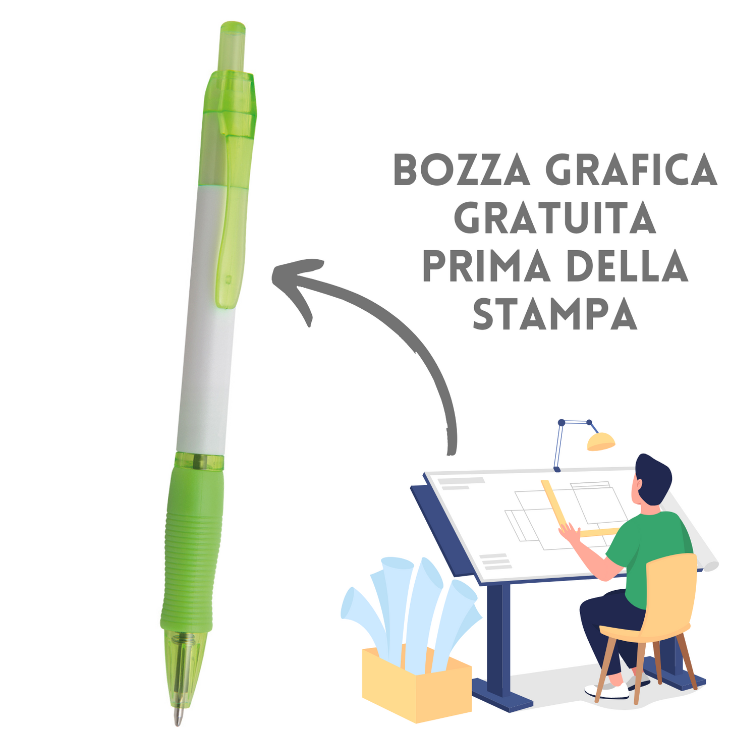 Stock 250 pz penne grip bianca personalizzate | Cod. PD388