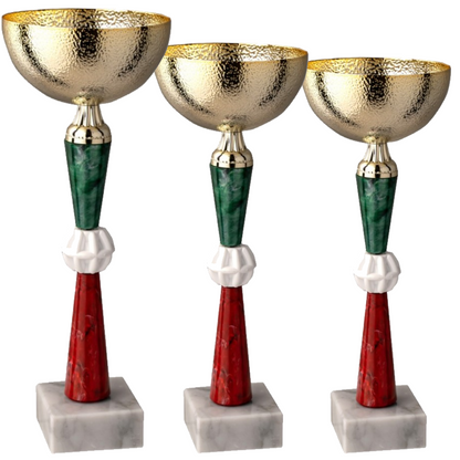 Tris di coppe trofeo personalizzate