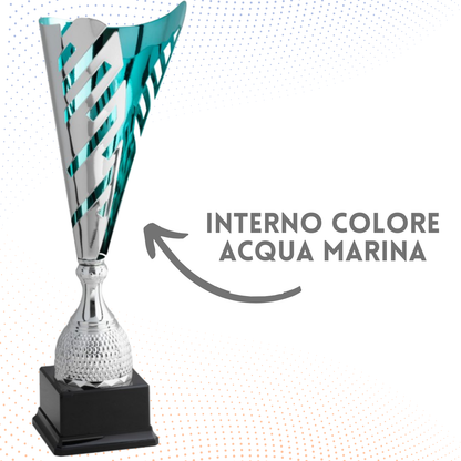 Trofeo in metallo da 49 cm, peso da 1,2 Kg colore acquamarina | Cod. 4.501