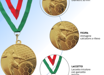 Medaglie calcio personalizzate 50 mm oro | 23.07.50.20G