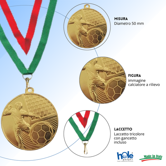 Medaglie calcio personalizzate 50 mm oro | 23.07.50.20G