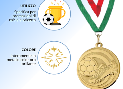 Medaglie calcio personalizzate 45 mm oro | 23.05.45.51G