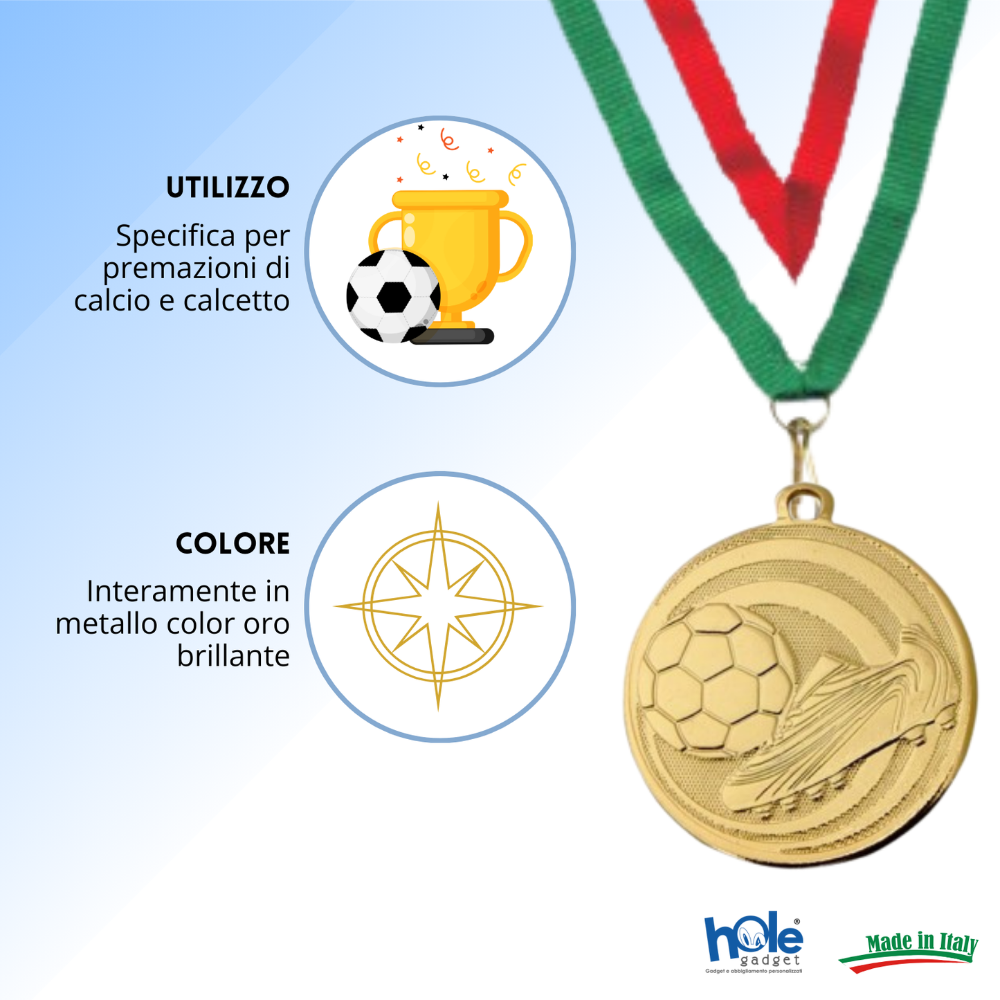 Medaglie calcio personalizzate 45 mm oro | 23.05.45.51G