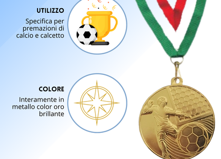 Medaglie calcio personalizzate 50 mm oro | 23.07.50.20G