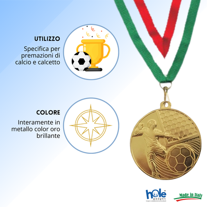 Medaglie calcio personalizzate 50 mm oro | 23.07.50.20G