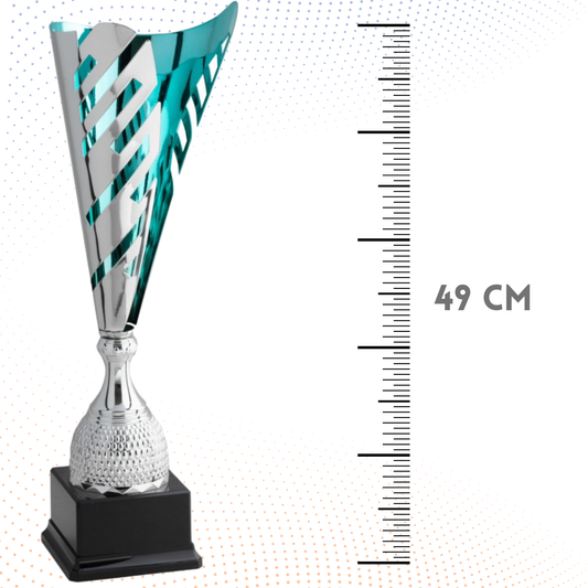Trofeo in metallo da 49 cm, peso da 1,2 Kg colore acquamarina | Cod. 4.501