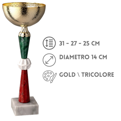 Tris di coppe trofeo personalizzate