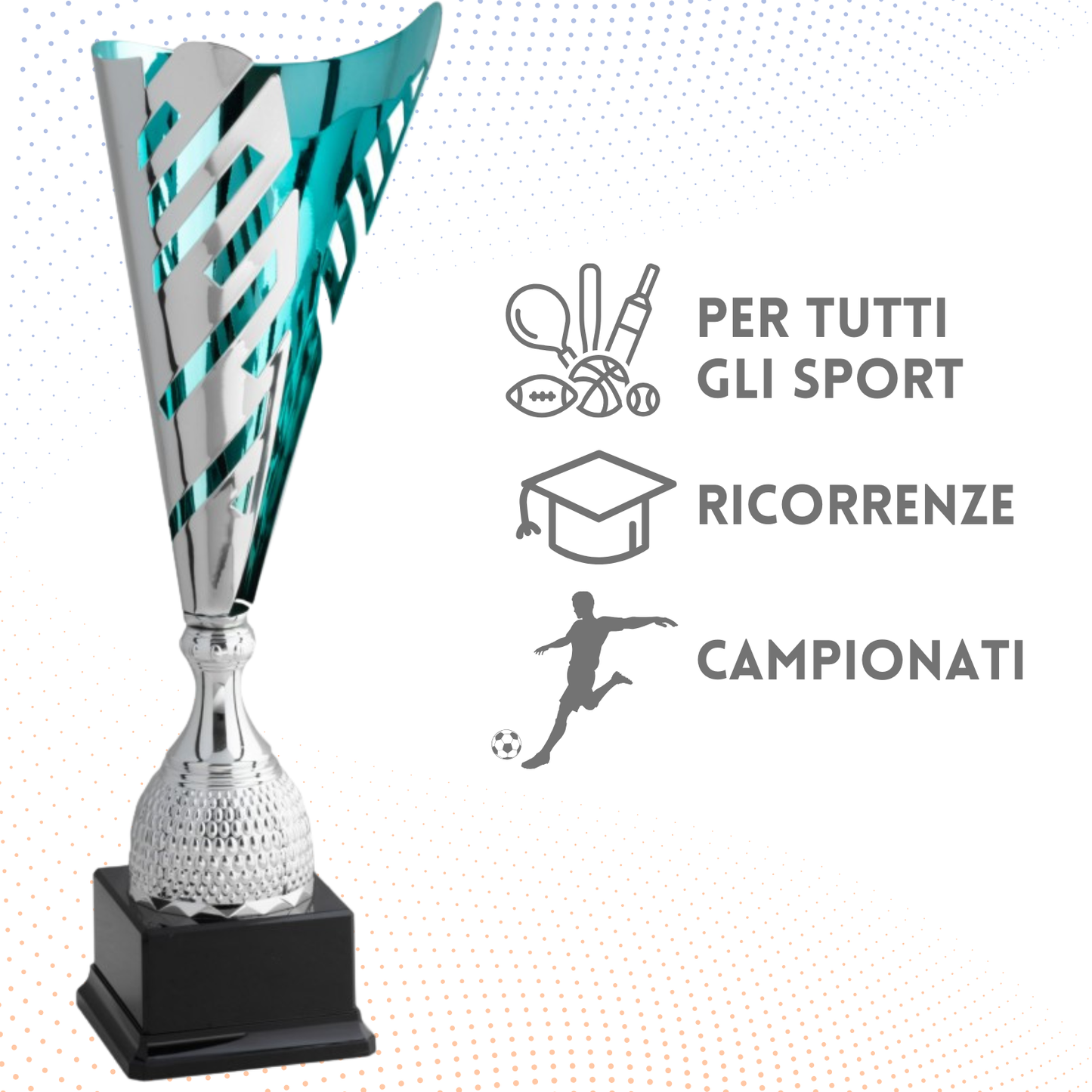 Trofeo in metallo da 45 cm, peso da 0,8 Kg colore acquamarina | Cod. 4.502