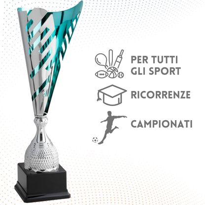 Trofeo in metallo da 45 cm, peso da 0,8 Kg colore acquamarina | Cod. 4.502