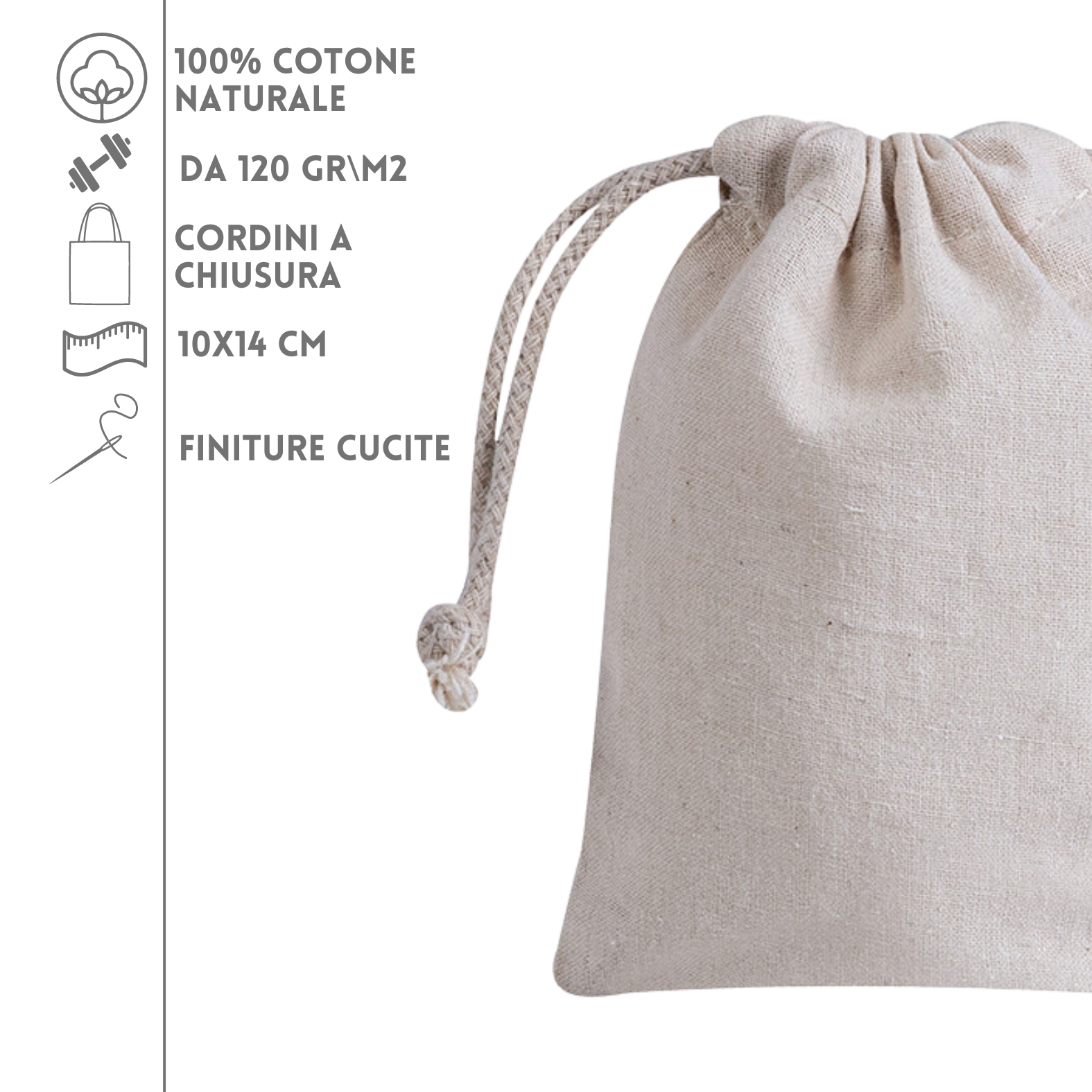 Sacchetti in cotone naturale 10x14 cm Cod. PG191