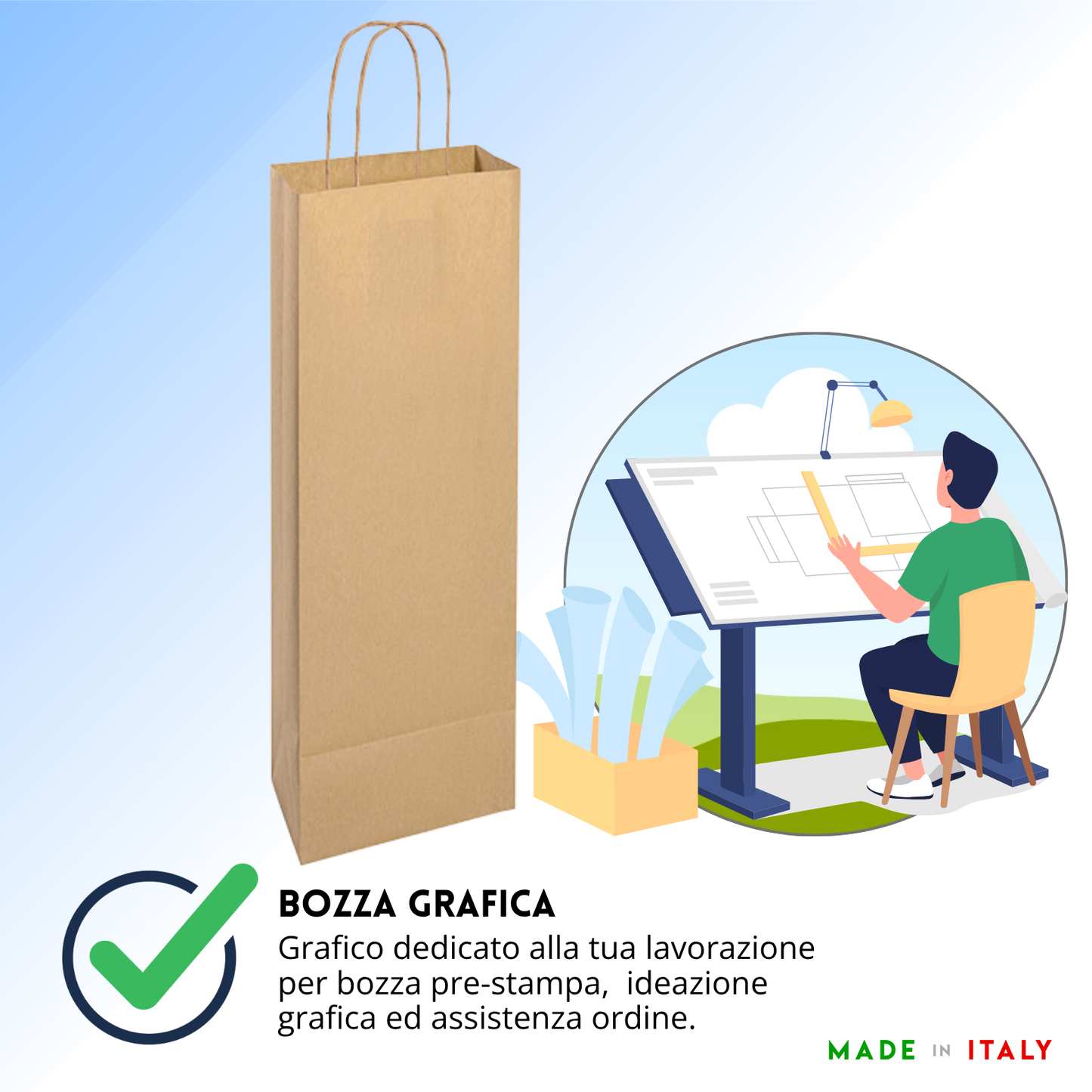 Shopper in carta personalizzate per bottiglie 14x8,5x39,5 cm | Cod. PG020