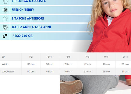 Felpa personalizzata per bambini con zip | Cod. SWRKFUZIP240