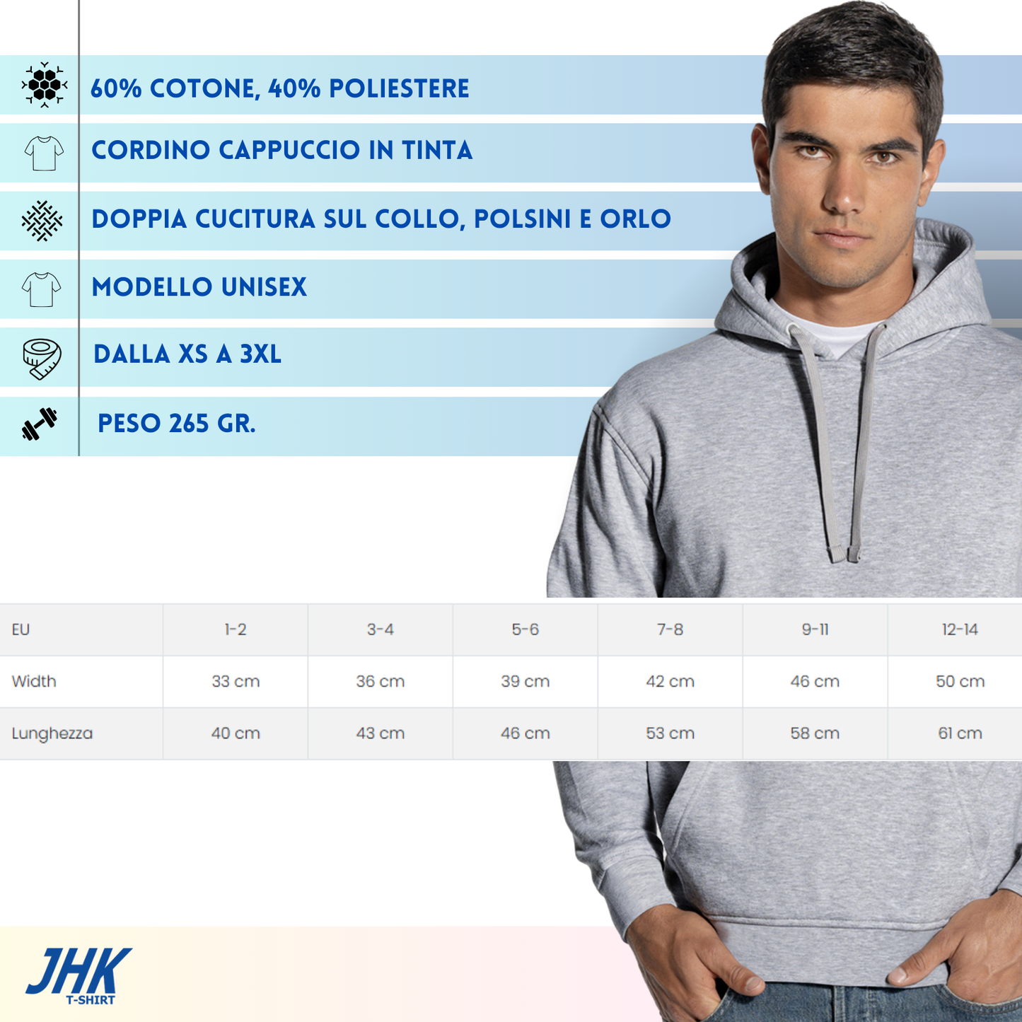 Felpa unisex personalizzata con cappuccio | Cod. JTSWKNG