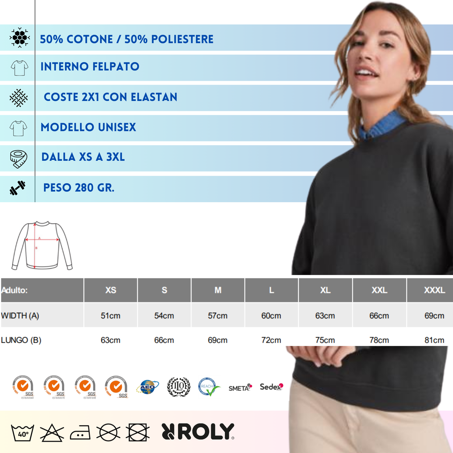 Felpa Unisex Roly a girocollo felpata internamente | Cod. R10703O0