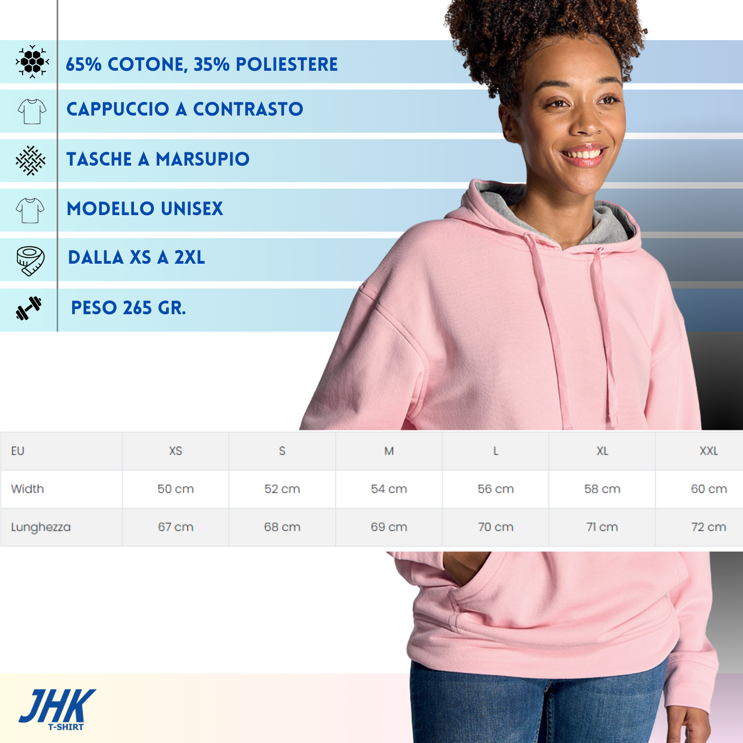 Felpa unisex personalizzata con cappuccio a contrasto | Cod. SWOCECTR