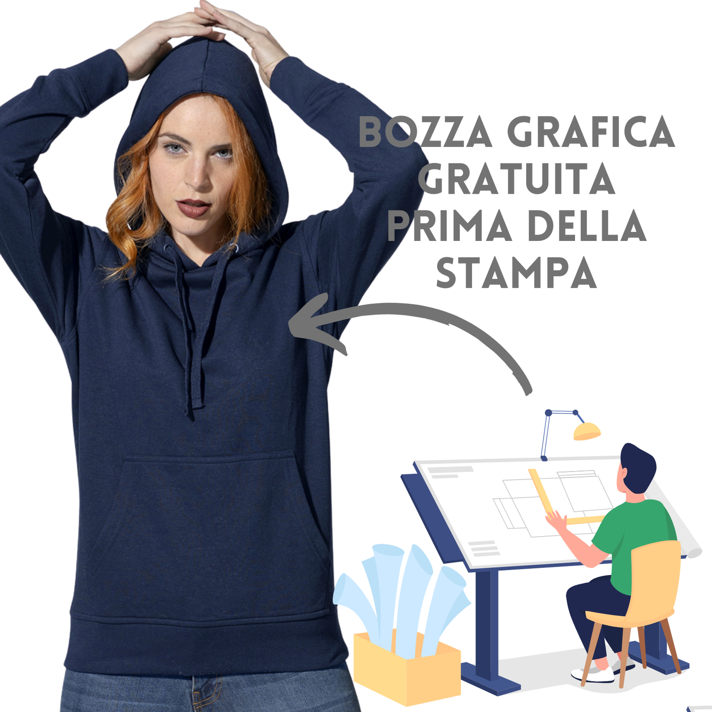 Felpa Donna personalizzata con cappuccio | Cod. SWULKNG240