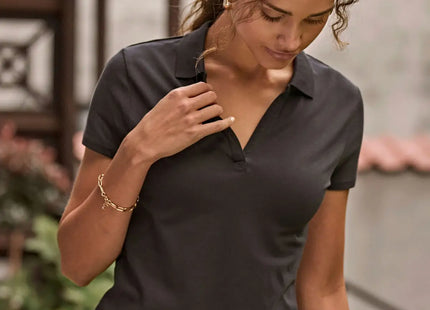 Polo donna in cotone organico elasticizzato con collo a V personalizzabile – Tee Jays TJ1409