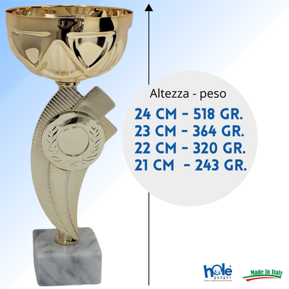 Coppa da 21 cm Oro in ABS con base in marmo | Cod. 13.214G