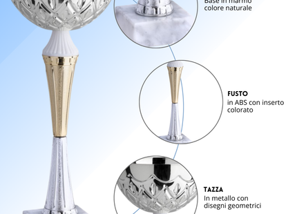 Coppa da 30 cm in metallo con base in marmo | Cod. 13.043S