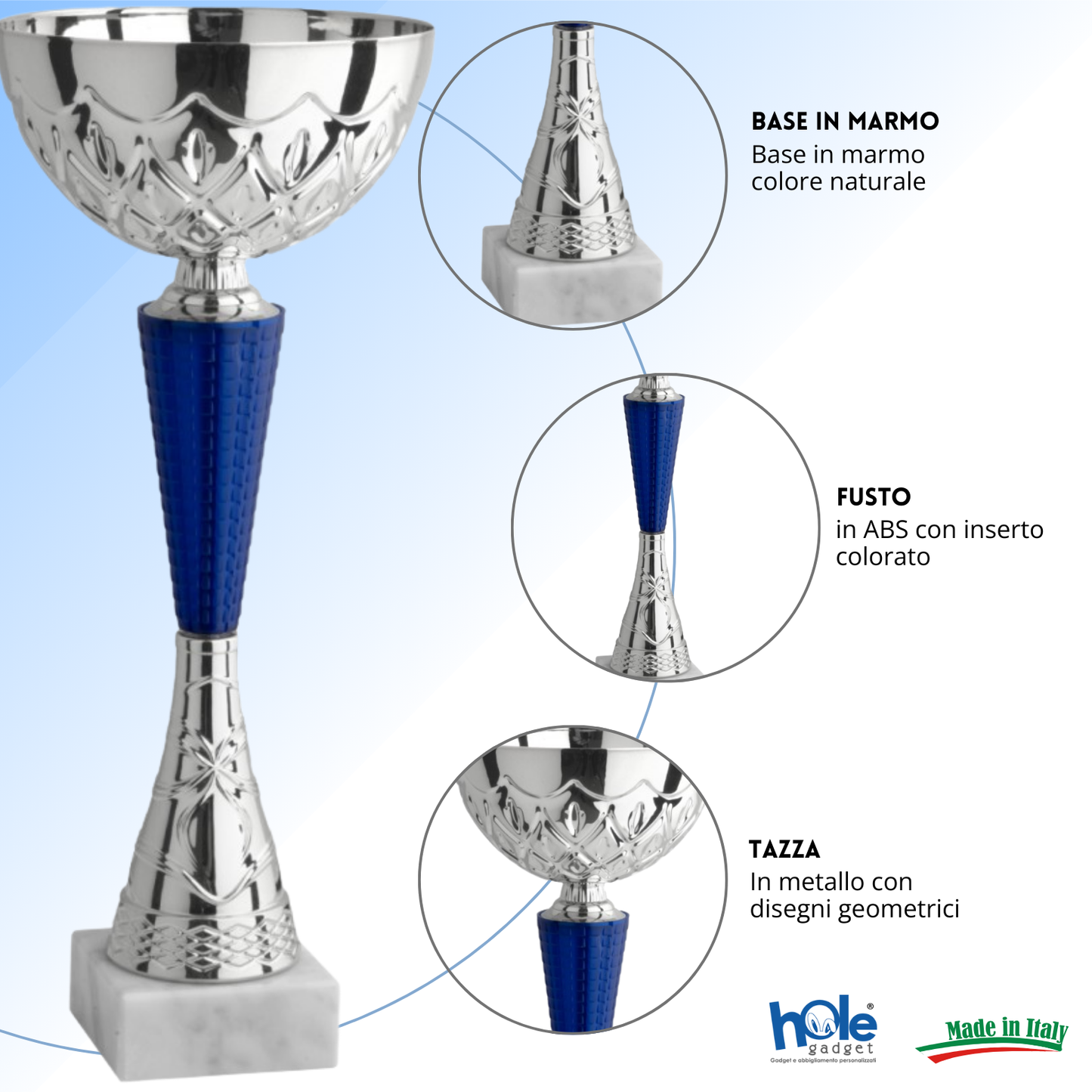 Coppa da 30 cm in metallo con base in marmo | Cod. 13.033S