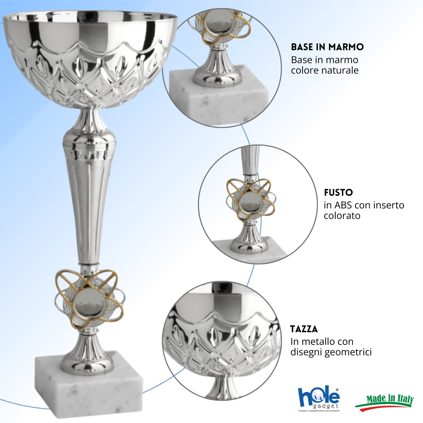 Coppa da 27 cm in metallo con base in marmo | Cod. 13.054S