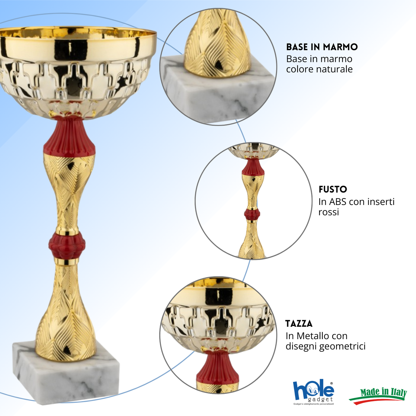 Coppa da 22 cm in metallo con base in marmo | Cod. 13.245G
