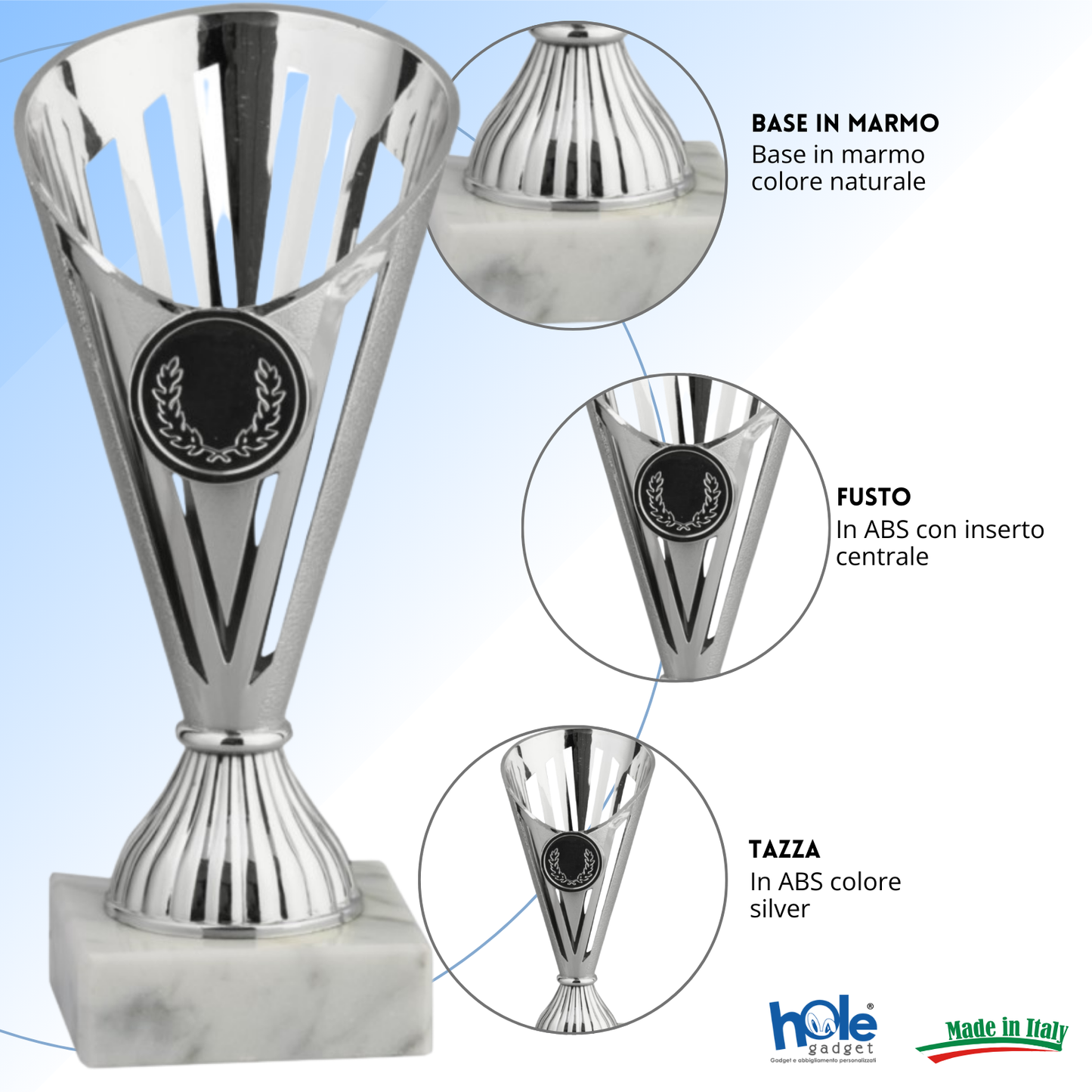 Coppa da 17 cm Argento in ABS con base in marmo | Cod. 13.022S