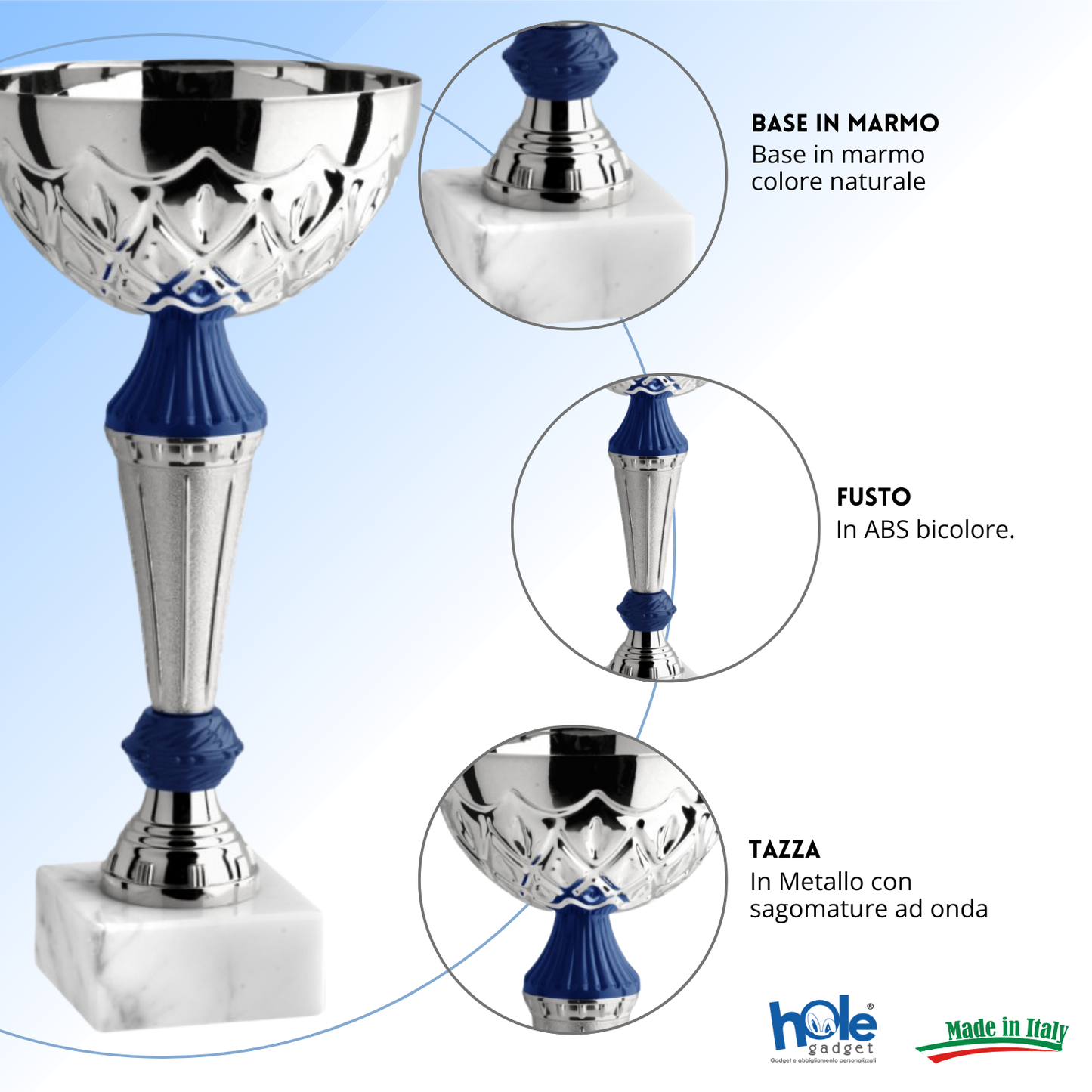 Coppa da 25 cm con tazza in metallo e base in marmo | Cod. 13.582S