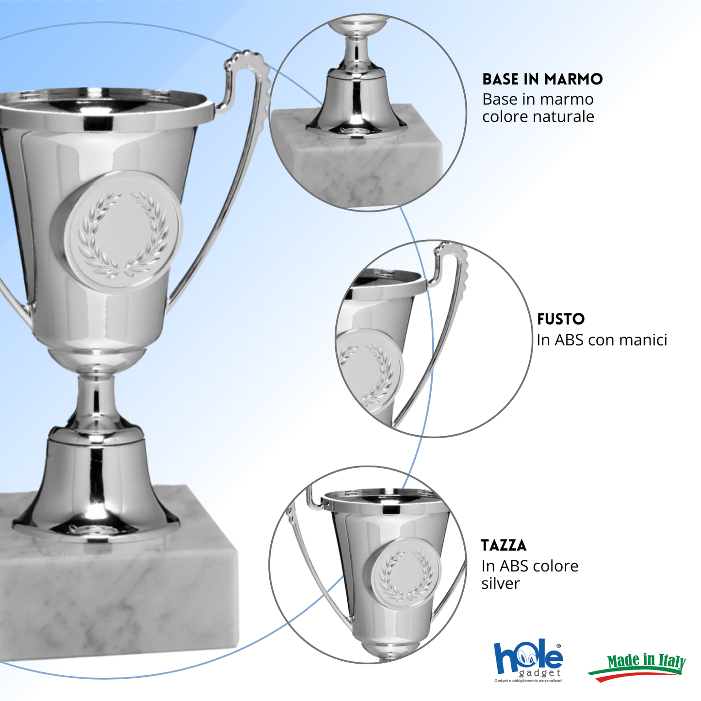 Coppa da 16 cm Silver in ABS con base in marmo | Cod. 13.291