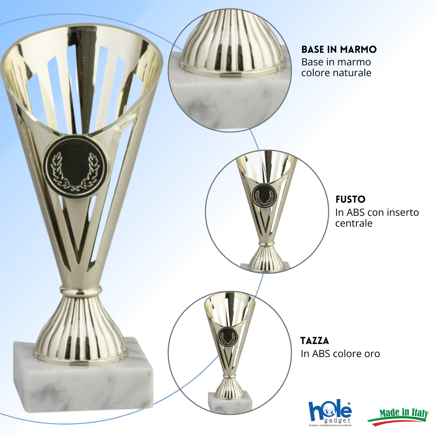 Coppa da 17 cm Oro in ABS con base in marmo | Cod. 13.021G