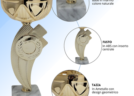 Coppa da 21 cm Oro in ABS con base in marmo | Cod. 13.214G