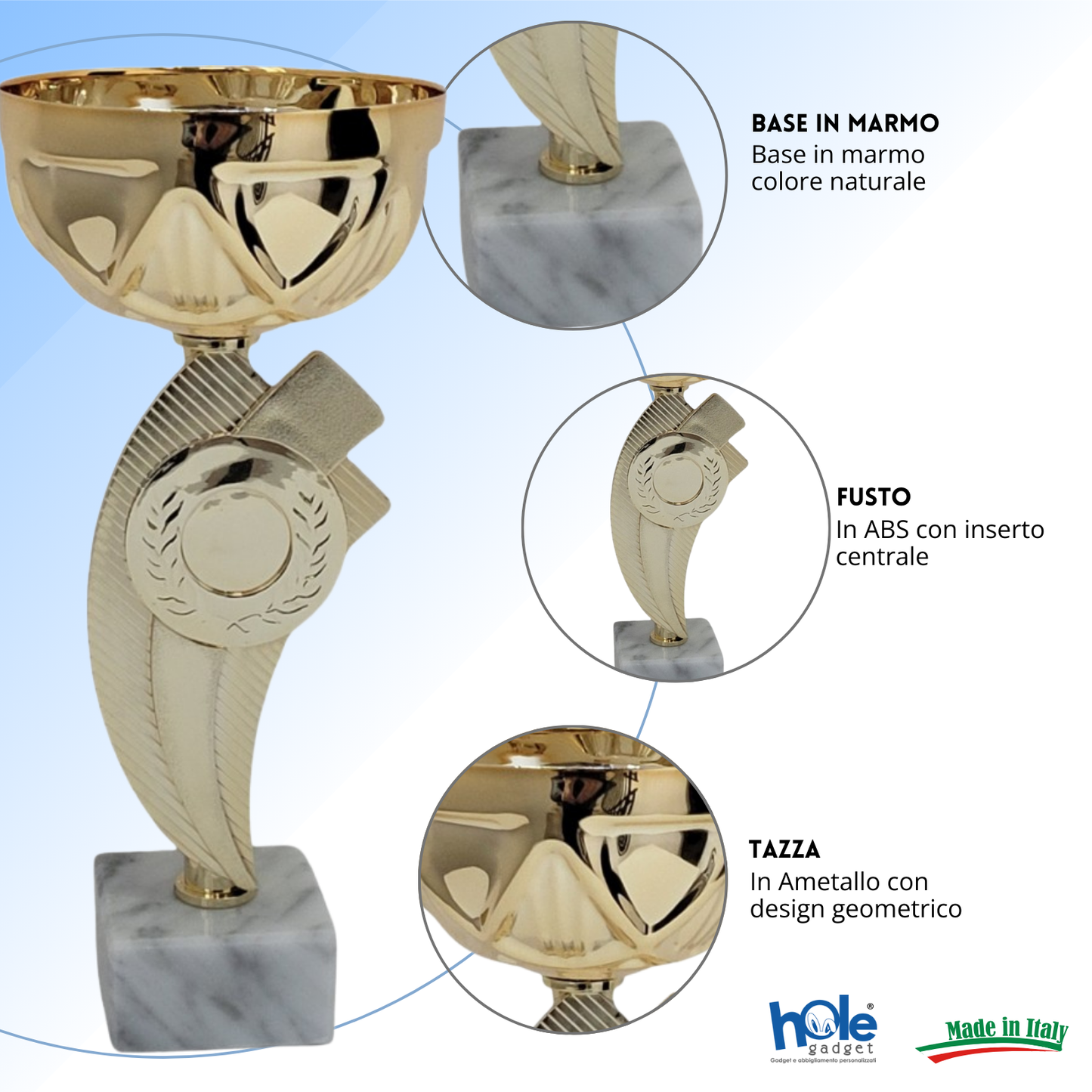 Coppa da 21 cm Oro in ABS con base in marmo | Cod. 13.214G